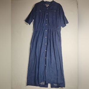 Willow Bend Denim Dress Size 18 Vintage 80s Button Front USA Blue